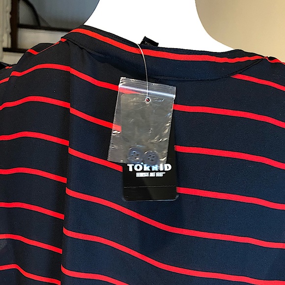 TORRID Navy & Red Stripe High Low Shirt Dress NWT Sz 0 - Picture 5 of 14